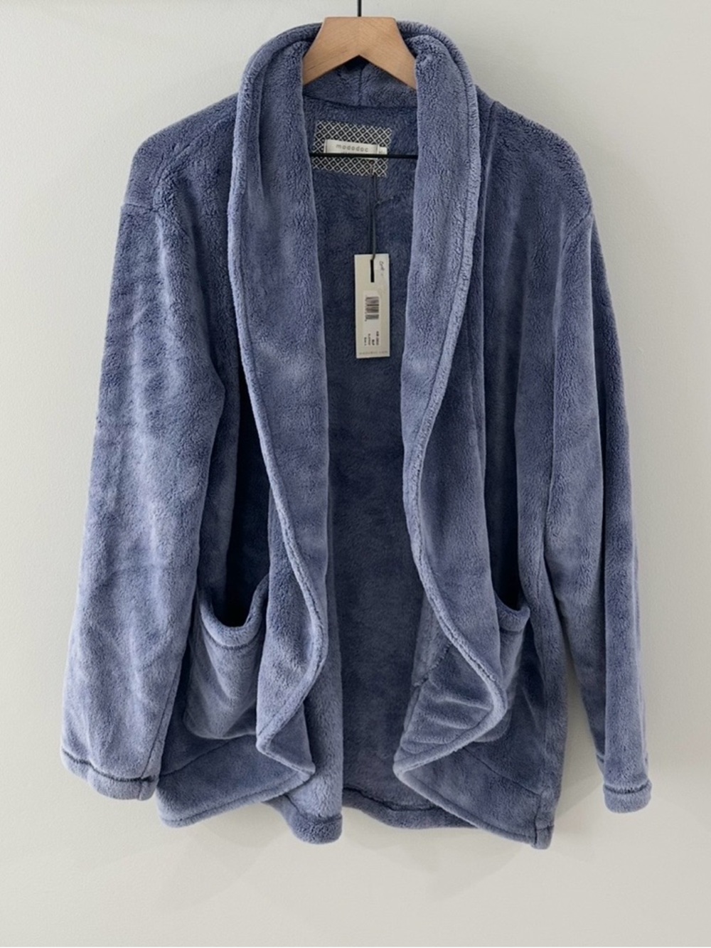 Mododoc Long Sleeve Open Front Terry Robe // Blue // Large // NEW - Picture 2 of 6